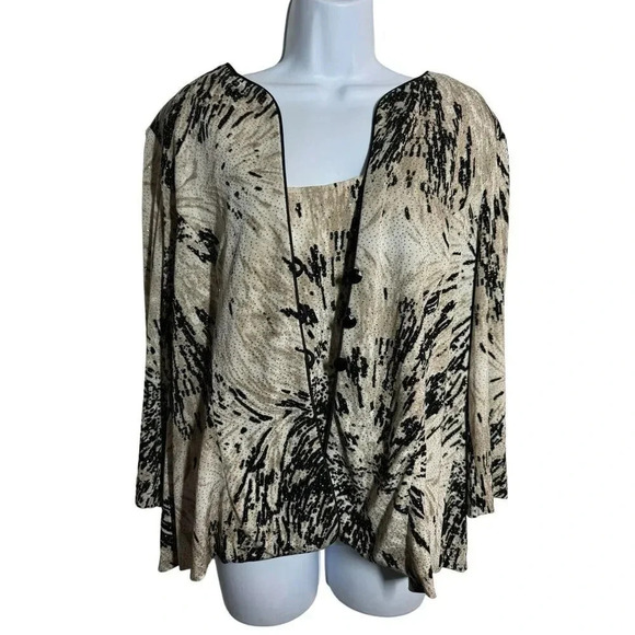 ALEX EVENINGS size 1X Set Top & cardigan jacket evening black & beige - Picture 1 of 9